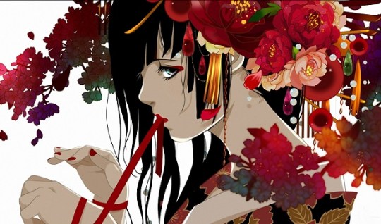 beautiful girl make up flower kimono hd wallpaper [animefullfights.com]